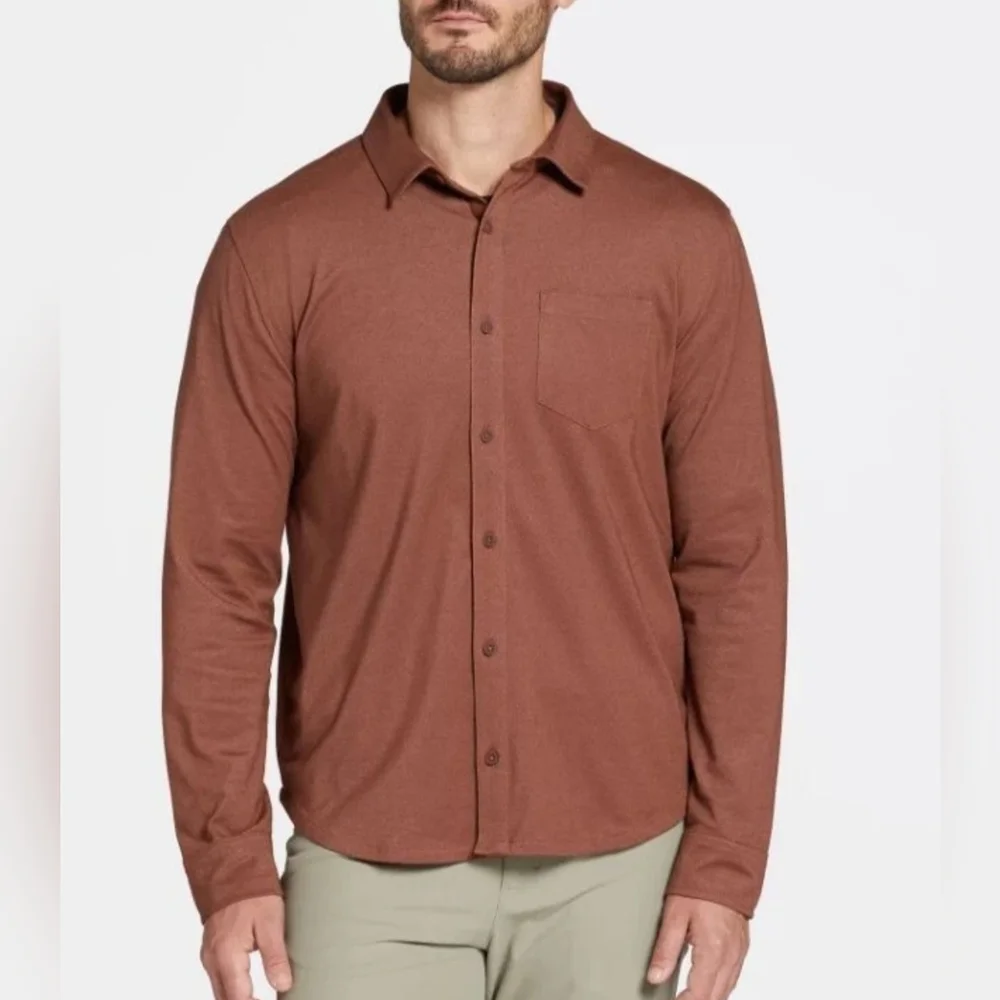 VRST Men's Long Sleeve Button Down Shirt Men's Brown Long Sleeve Shirt - Picture 2 of 11